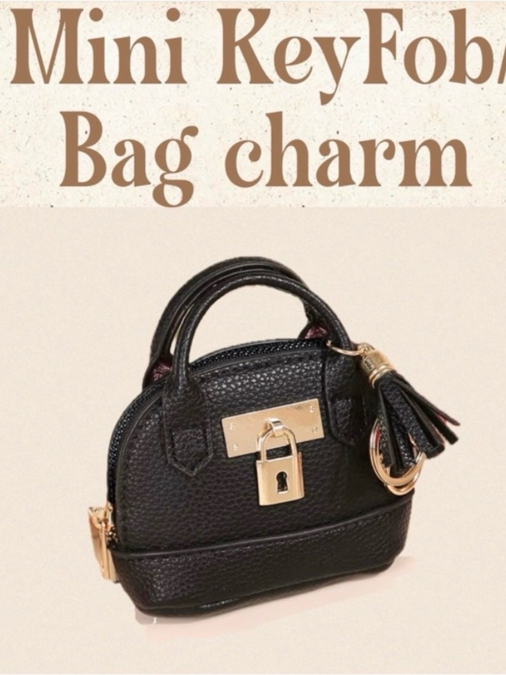 Mini Black leather Key Fob/Bag Charm (AirPod holder) with Gold Hardware